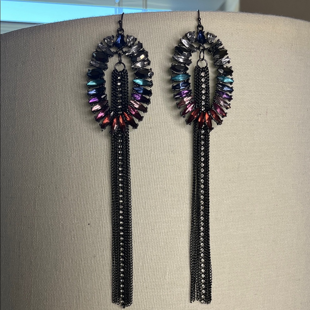 Elegant Multicolor Crystal Tassel Earrings